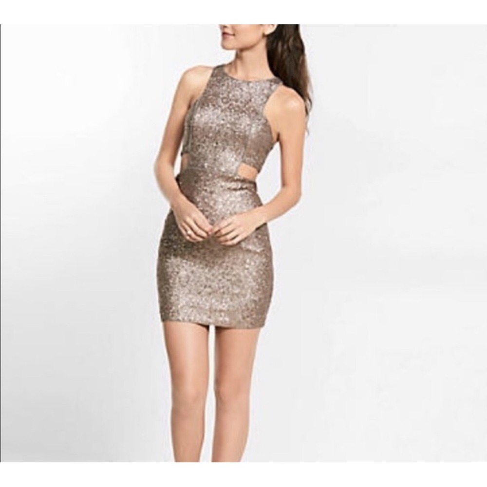 Express women's 2‎ Mini Dress Sequin Sleeveless Party Cocktail Cutout Bodycon